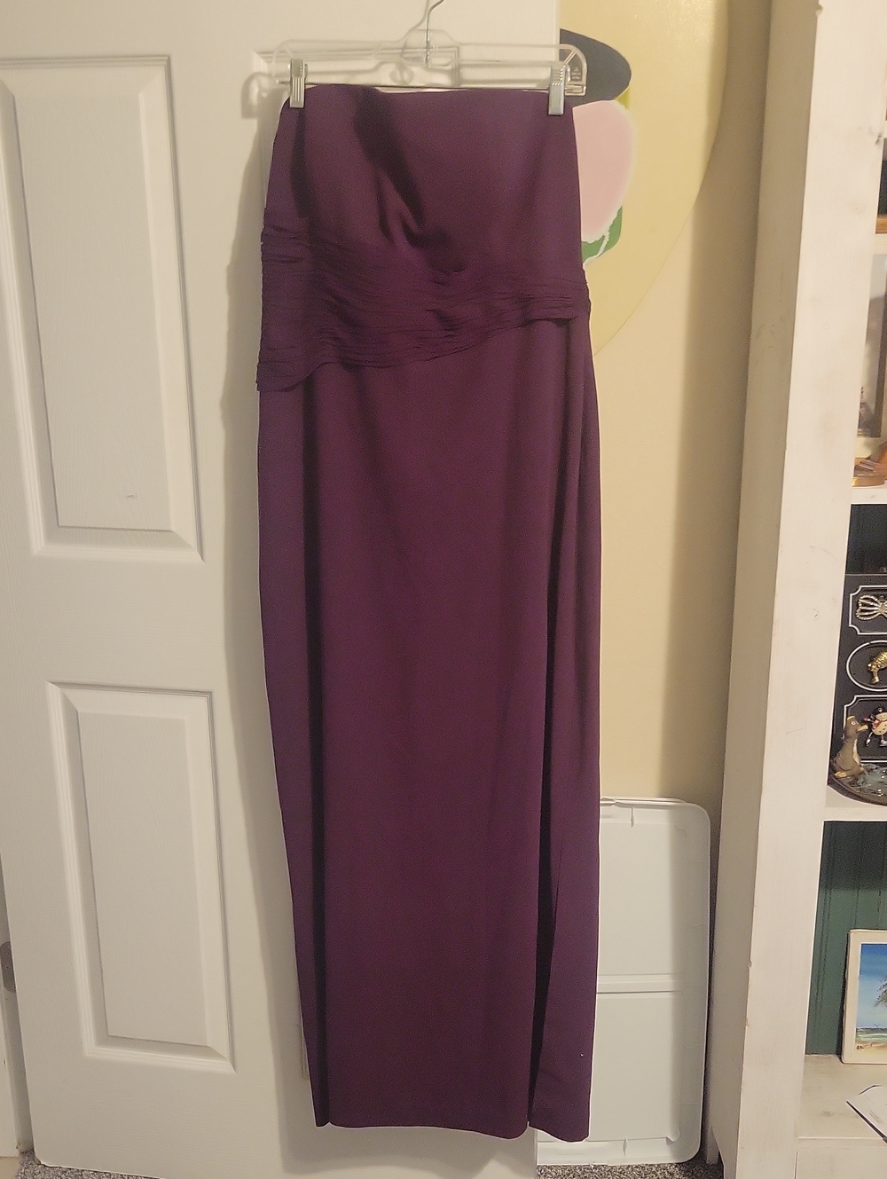 Donna Morgan Sz16 Strapless Maxi Dress in Deep Purple rouching along bustline